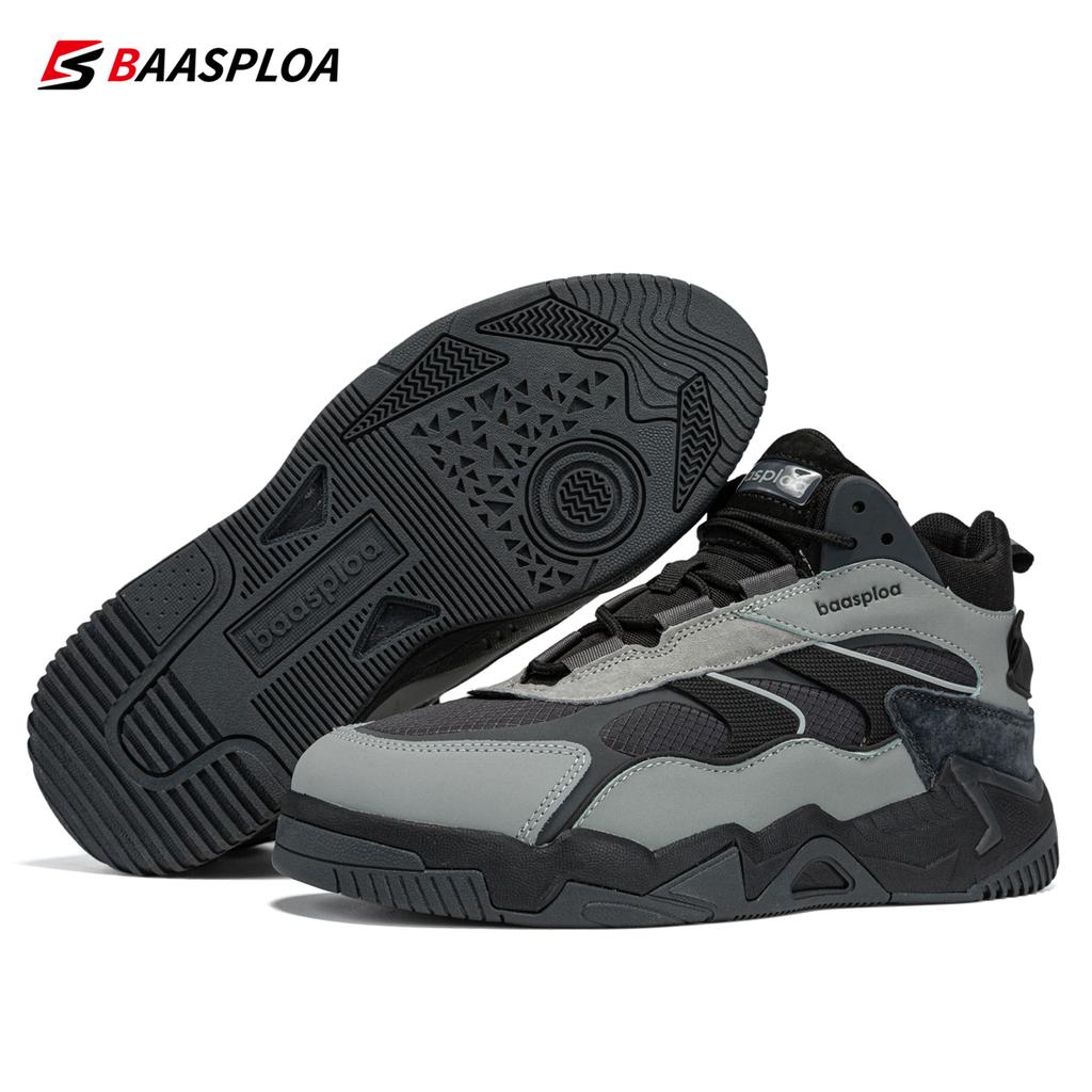 BAASPLOA Зимние мужские кроссовки Кожаная повседневная модная водонепроницаемая спортивная обувь для мужчин Плюшевые теплые мужские кроссовки Нескользящая уличная повседневная спортивная обувь
