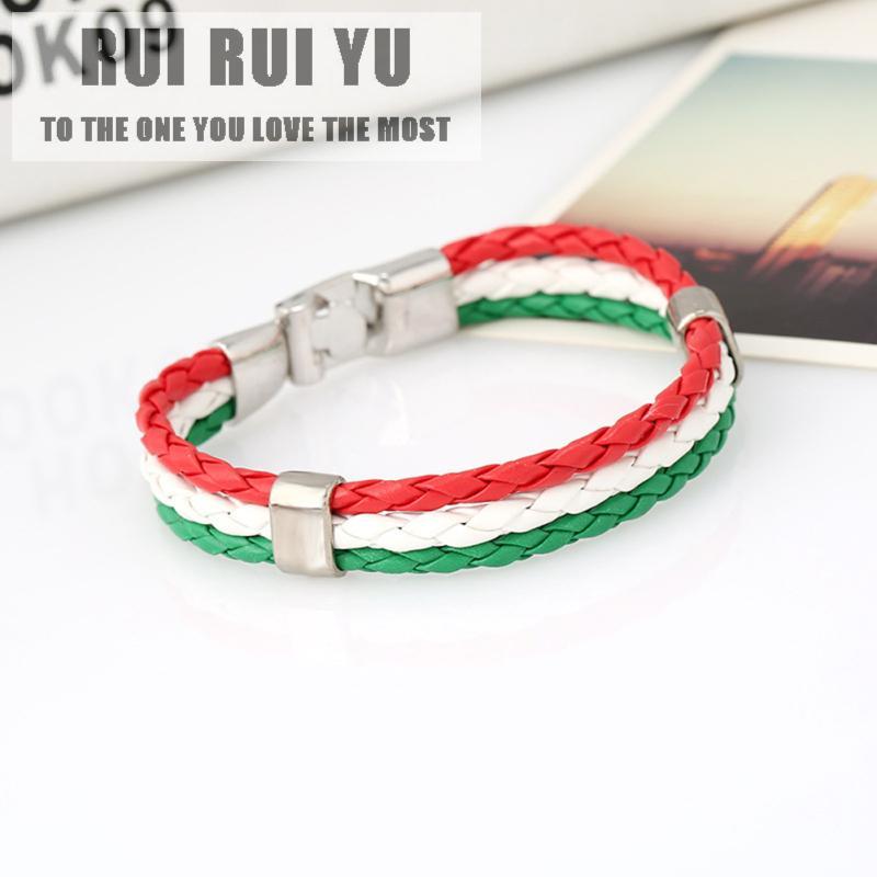 RUI RUI YU Мужчины Женщины Браслет Плетеный PU Итальянский Флаг Браслет Кожаный Сплав для Зеленый Белый Красный