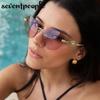 Trendy Cat Eye Frameless Sunglasses Women Luxury Brand Y2K Punk Metal Cateye Sunglass Vintage Rimless Eyewear For Ladies
