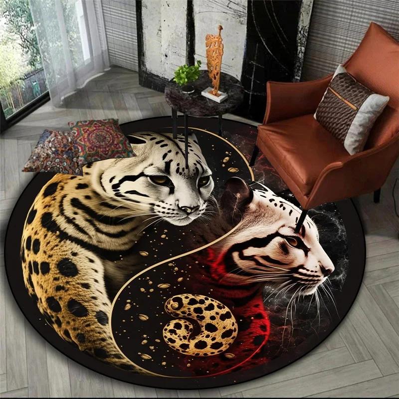 3D printed animal tiger dragon lion tree of life circular carpet computer chair floor mat
