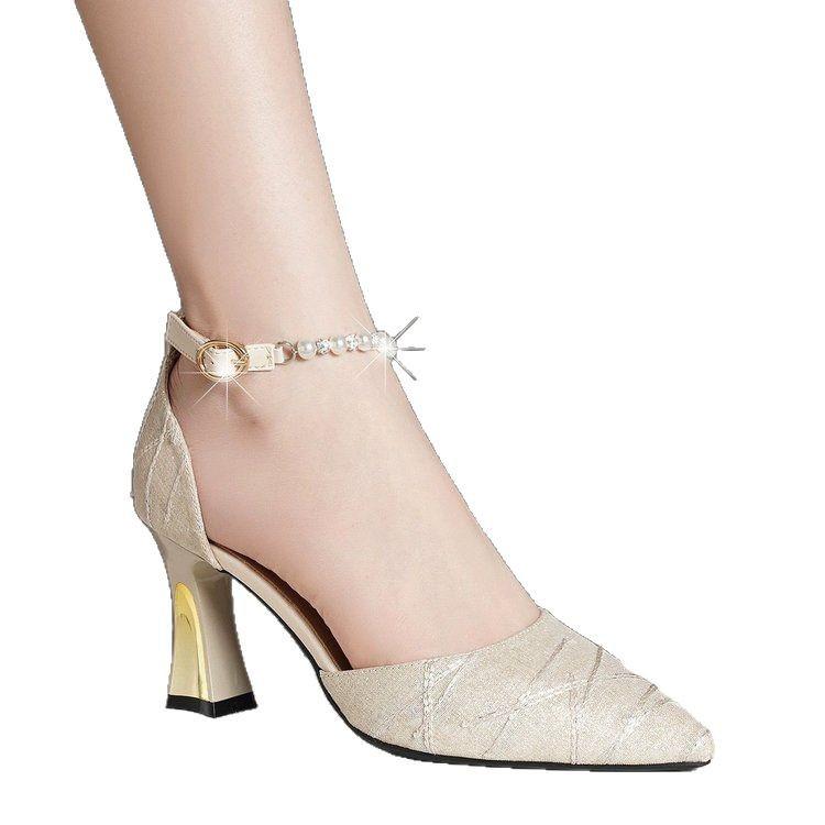 2025 Summer New One-word Buckle with Premium Bag Head Sandals Women and Girls Pointed Commuting Stiletto Sexy High Heels