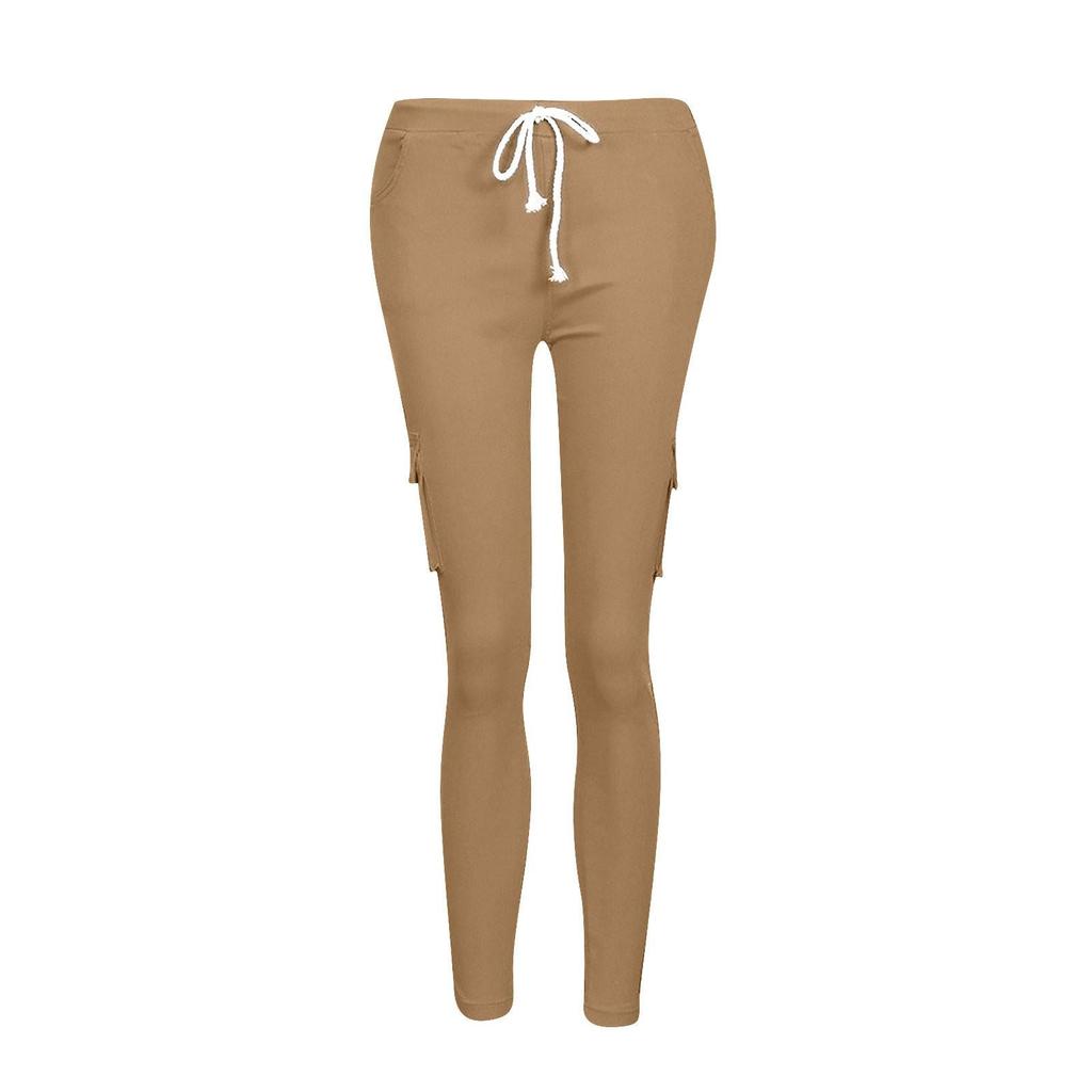Women's Solid Color Casual Elastic Waist String Side Pocket Pencil Pants