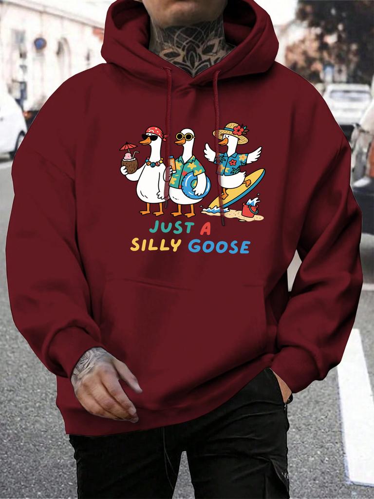 Just A Silly Goose Beach Vacation Printing Hoodies Male Pocket Casual Streetwear Autumn Hip Hop Man Pullover Fleece Loose Hoody