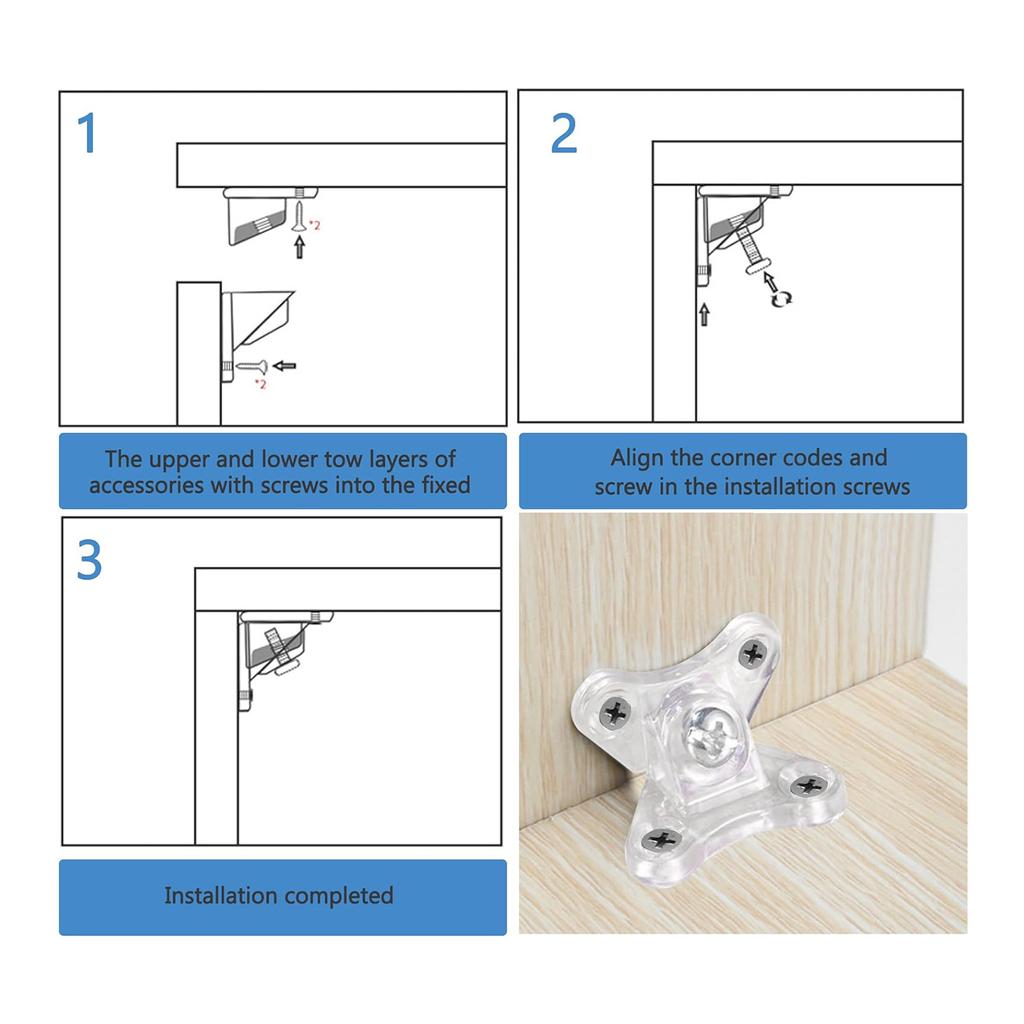20 Pcs Clear Butterfly Corner Code Removable Corner Brace Right Angles Brackets with Screwdriver and Screws Durable