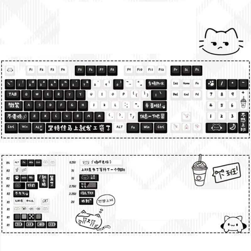 MOA Height Keycaps 135 шт. Термосублимация Стирающиеся цвета Тема «Коты» Набор кейкапов Индивидуальная настройка для механических клавиатур