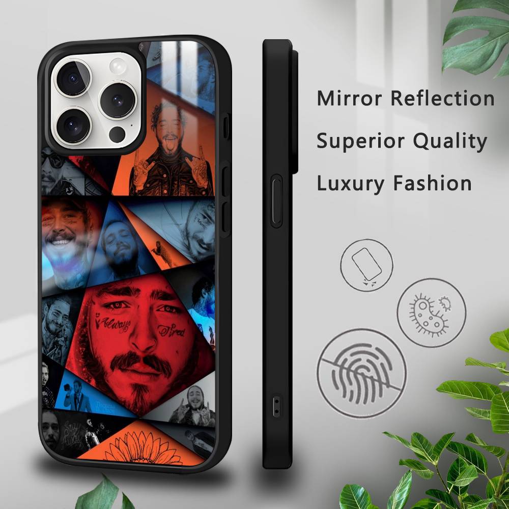 P-Post M-Malone Singer Phone Case For IPhone 17 16 15 14 13 12 11 Pro Max Plus Mini Plus Hard Mirror Surface Protect Funda