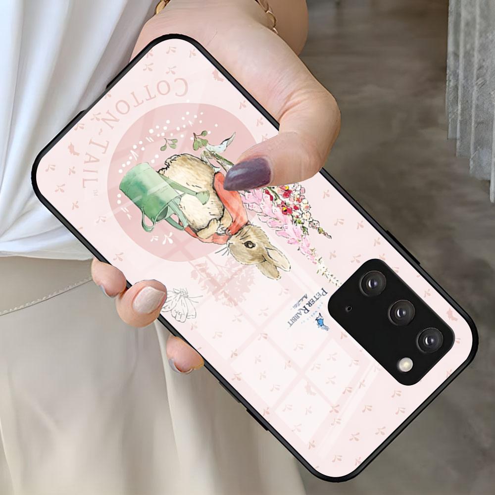 Милый Чехол для Телефона с Кроликом P-PeterS Для Samsung S26 S25 S24 FE S23 S22 S21 Plus S20 Ultra Note20Ultra Черная Стеклянная Крышка