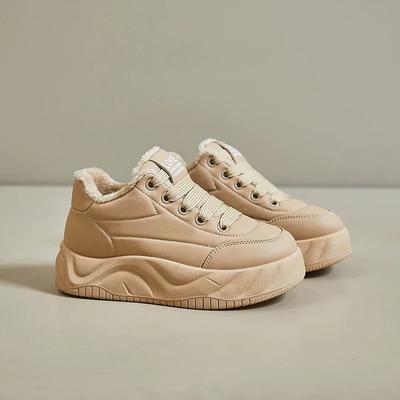 Мода 2025 Зима Женские высокие кроссовки Плюшевые Теплые Хлопковые Ботинки Модная Кожаная Повседневная Обувь Дизайнерская Обувь на Платформе Zapatos Mujer