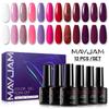 MAYJAM 12Pcs Nail Gel Polish Gift Set 8ML Purple Red Nude Pink Gel Nail Polish Kit Soak Off Nail Gel Glittery Sequins UV Nail Art Gel Varnish