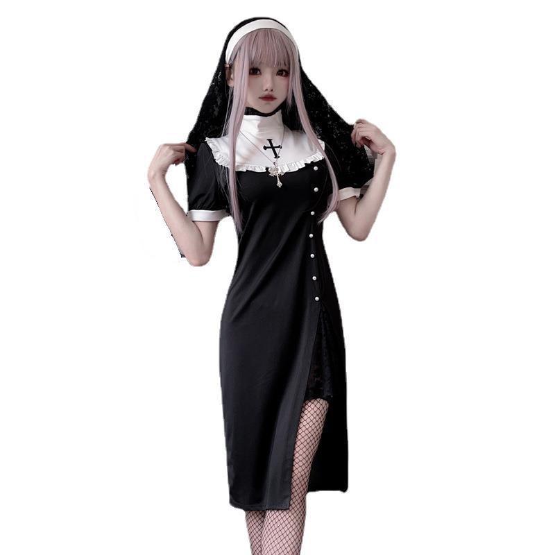 Halloween Costume Ladies Dress Vampire Nun Cross Dress Dark Gothic Show Costume