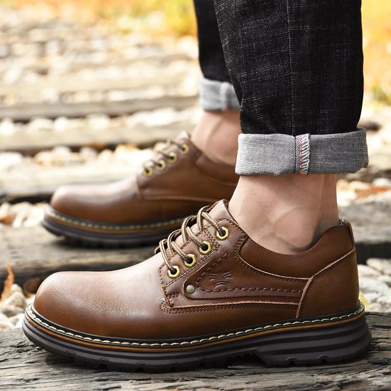 Fashion Genuine Leather Casual Shoes Outdoor Work Safety Shoes High Quality Solid Dress Shoes for Men Oxfords Leather Mens Casual Shoes