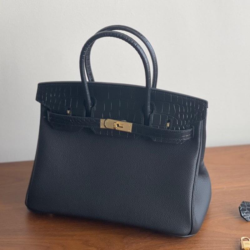 High End New Platinum Bag TOGO Calf Leather With Crocodile Head Layer Genuine Leather Women's Bag Hand-held Lock Mouth Bag