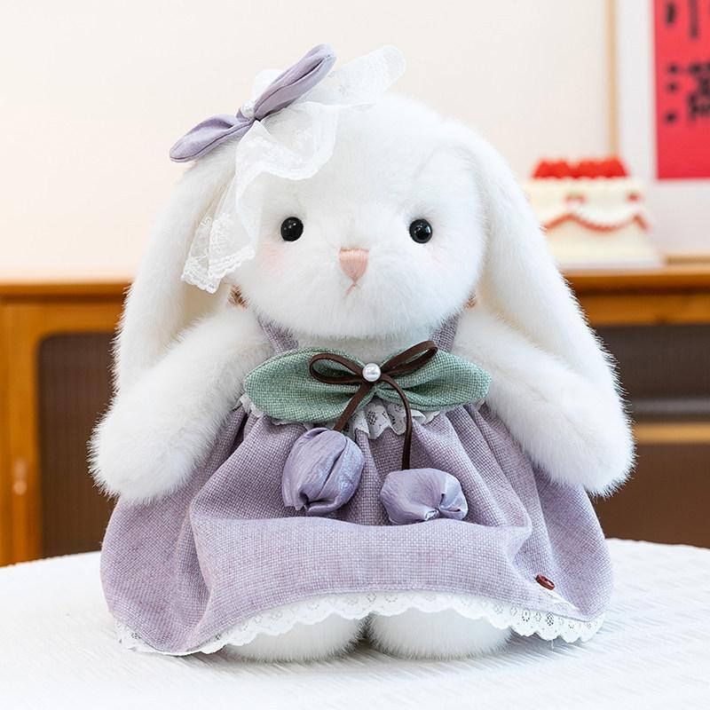 Plush Rabbit Toy With Dress And Bow Decoration For Girls And Kids Snuggle Pillow