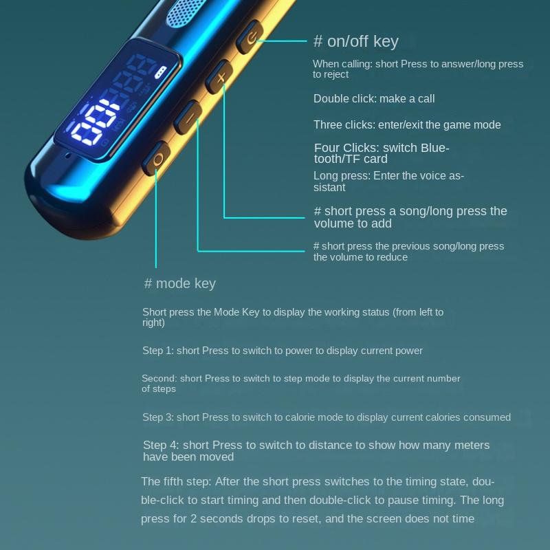 Новая умная гарнитура с цифровым дисплеем и шагомером, подвесная шейная гарнитура, беспроводная спортивная гарнитура-вкладыш с большой батареей, подключаемая карта, Bluetooth-гарнитура