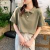 Matcha Color Waffle Short-sleeved Polo Shirt Female Summer New Korean Loose Hundred Casual Commuter T-shirt Tops
