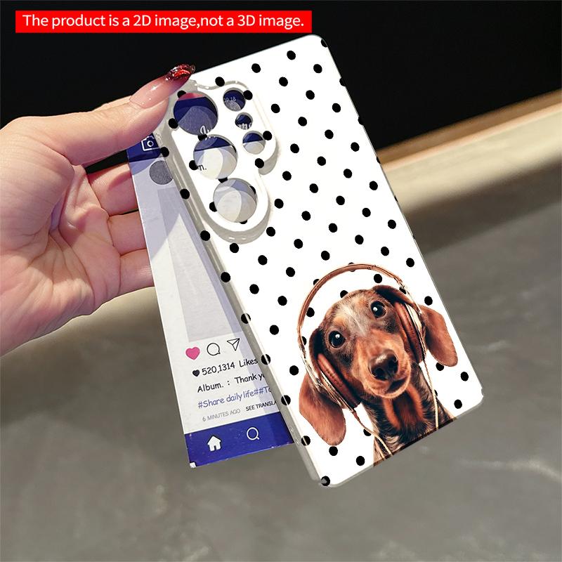 2DFlat Samsung phone case Dachshund in Headphones on Polka Dot Background Applicable to Galaxy S22 S23 S24 S25ULTRA S26 A12 A13 A14 A15 A16