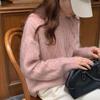Маленький молочно-розовый свитер крупной вязки из енотовой шерсти - Свободный, толстый, ленивый стиль для весны и лета