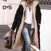 Women Winter Splicing Long Coat Hooded Long Sleeve Fleece Lining Outwear Zipper Placket Pockets Double Sided Wear Long Down Jacket