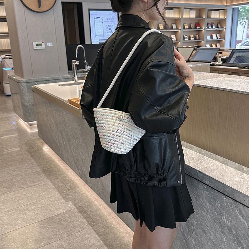 Повседневная хлопковая тканая женская сумка, маленькая плетеная летняя пляжная сумка Shell, женская дорожная сумка через плечо