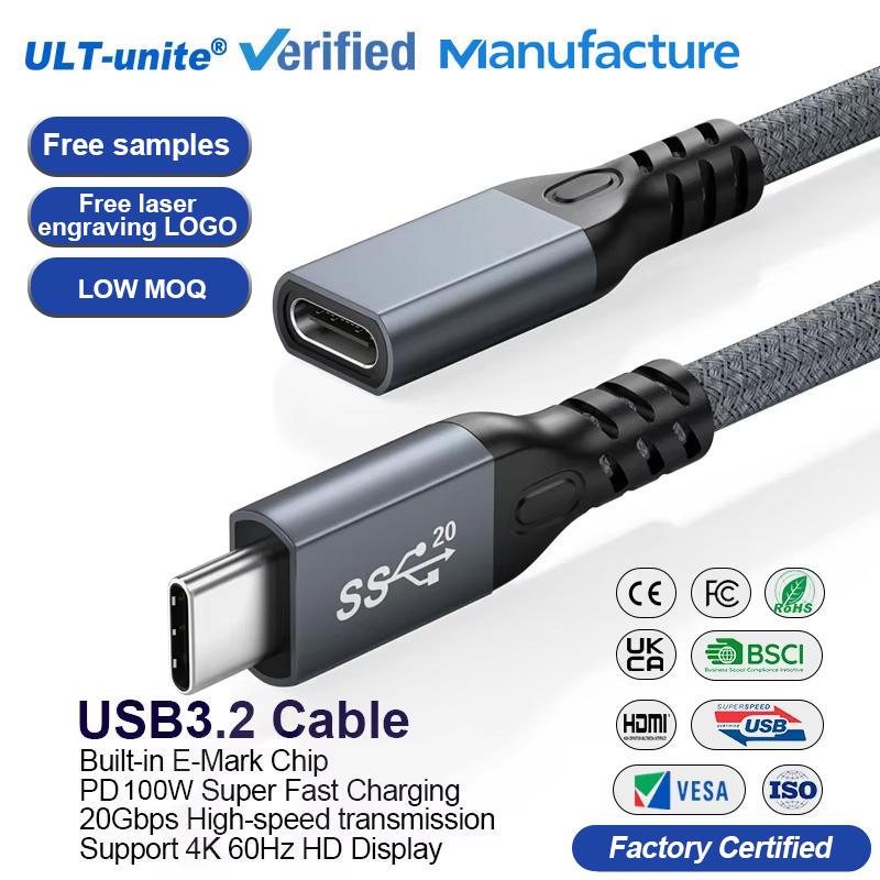 ULT-unite 100W Charging 1.5m 4.92ft Type C Male to Female 4K 60HZ 20Gbps Data Transfer USB 3.2 Extension Cable for Notebook