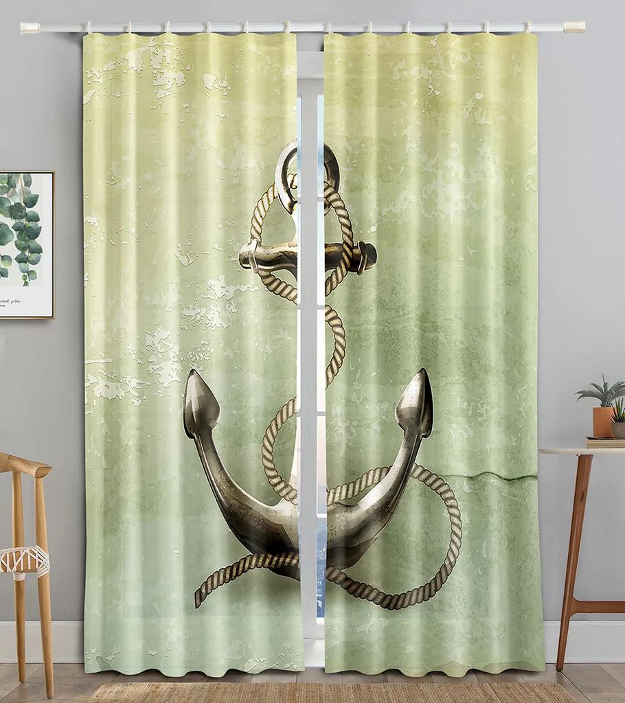 Главная Морской узор якоря Высокие затемняющие шторы Раздвижные стеклянные двери Спальня Гостиная Плотная затемняющая штора Новый стиль Shade