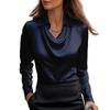 Women Shirt Lapel Swing Collar Long Sleeve Casual Loose Fit Shirt Solid Color Versatile Smooth Satin Shirt Daily Wear
