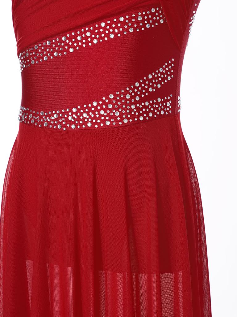 Детское лирическое платье для латинских танцев для девочек, купальник без рукавов со сверкающими стразами и рюшами, балетная танцевальная одежда