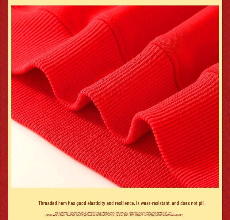 Мужская красная толстовка для подростка, Год Лошади 2026, С бархатной подкладкой, Осенне-зимний топ для средней школы