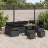 10-piece Garden Sofa Set with Cushions Black Poly Rattan Acacia, 2-seater Garden Sofa with Storage 3364459