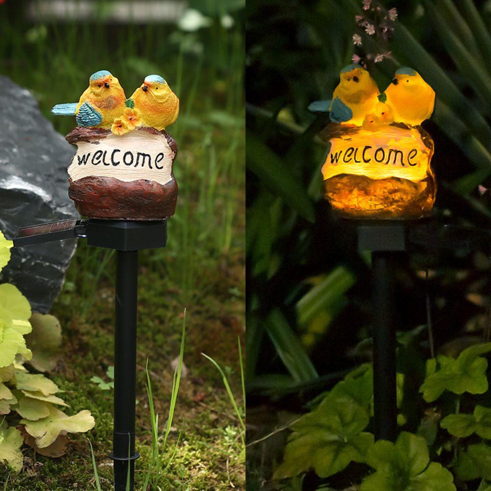 Solar Powered Garden Welcome Sign Durable Resin Solar Resin Craft Bird Figurine Outdoor Yard