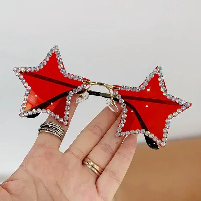 Модные ретро-солнцезащитные очки Y2K с пентаграммой для женщин, блестящие солнцезащитные очки в форме звезды со стразами, очки для танцев/вечеринок/хэллоуина