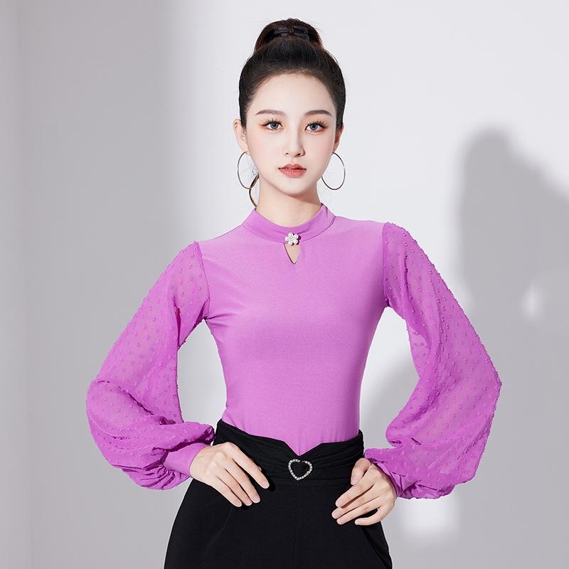 Женский современный комбинезон с рукавами-фонариками, защитой шеи и высоким воротником - танцевальная одежда National Standard