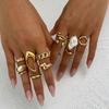 Personalized Exaggerated Imitation Pearl Ring Hand Jewelry, Retro Irregular Liquid Lava Ring Set