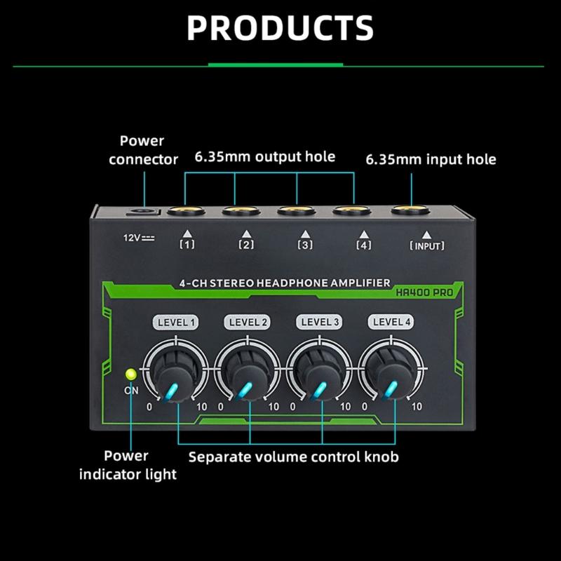 4 Channel Headphone Amplifier for Mixers Headphone Mixers Amplifier Headphone Splitter LED Headphone Amplifier Splitter