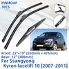 3 шт. для Ssangyong Kyron facelift 10 2007-2011 22 "+ 19" + 12" передние и задние щетки стеклоочистителя, резак для лобового стекла, аксессуары 2008 2009 2010 2011