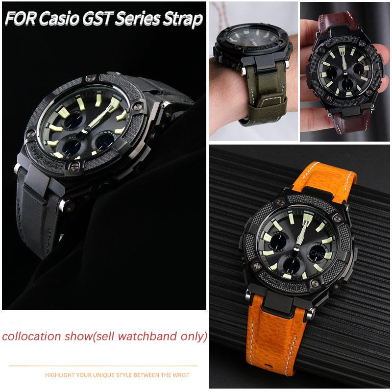 Для часов Casio GST-S100G S110 S130L W100G W110 210B 400G Ремешок для часов холщовый Браслет 26*14 мм Мужской мягкая коровья кожа Кожаный ремешок для часов