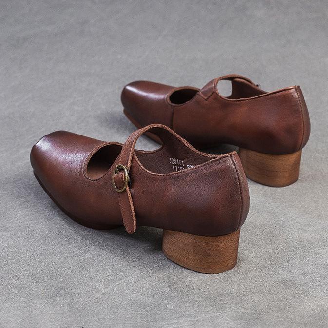 Johnature Туфли-лодочки из натуральной кожи с квадратным носком и пряжкой, модные однотонные женские туфли на среднем каблуке