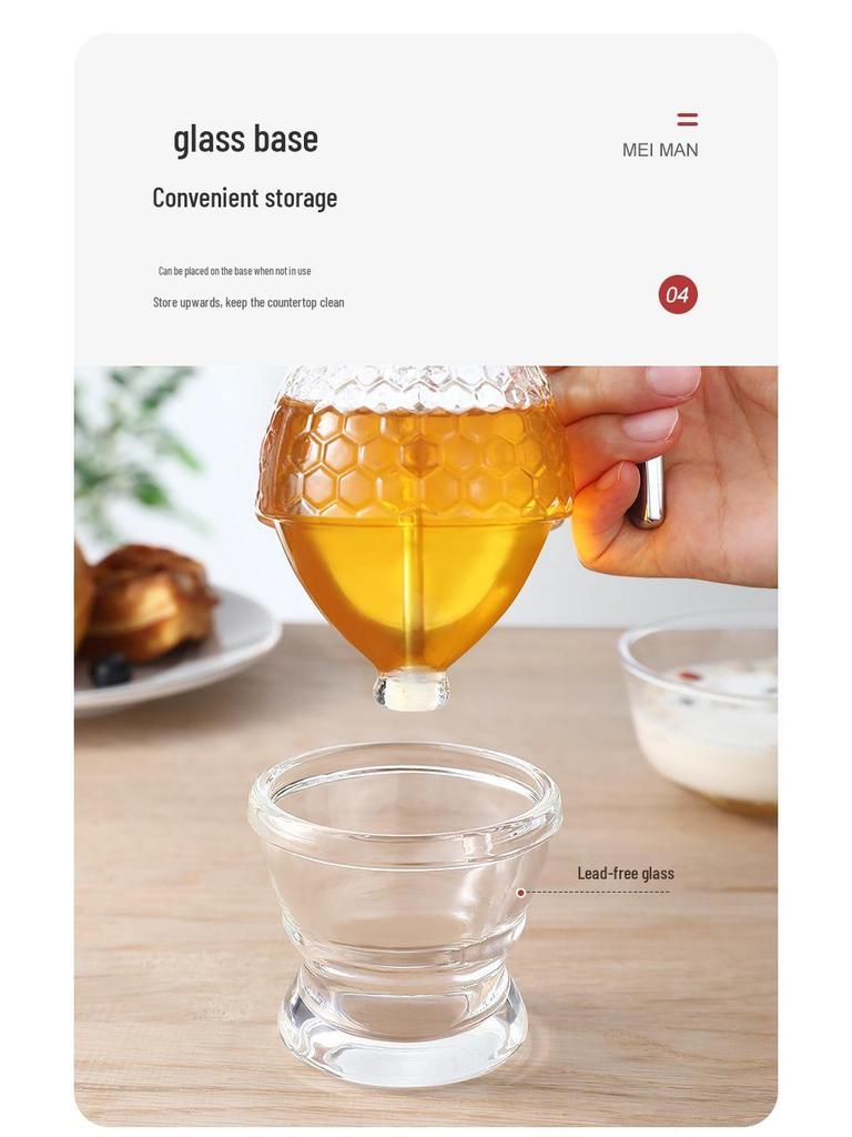 Инновационный герметичный стеклянный диспенсер для меда и сиропа с воронкой и подставкой