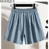 MODIQUE Women's Denim Shorts Summer Plus Size New Loose Casual Solid Color A-Line Denim Short Pant Female High Waisted Hotsweet Wide Leg Pants