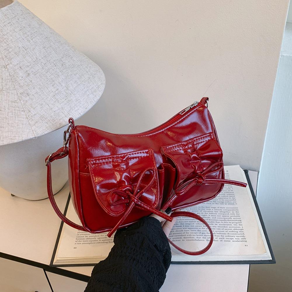 Pleated Bowknot Crossbody Bag Korean Style Pu Dumpling Bag Elegant Y2k Shoulder Bag Outdoor