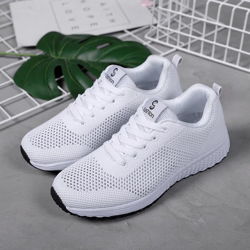Модные новые женские повседневные туфли тканые дышащие женские кроссовки прогулочные сетчатые туфли на шнуровке на плоской подошве кроссовки женские теннисные женские