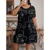 New Fashion 2025 Summer Casual Home Women's Clothing Medium Skirt Round Neck Portrait Print Short Sleeve Dress Women's Clothing
