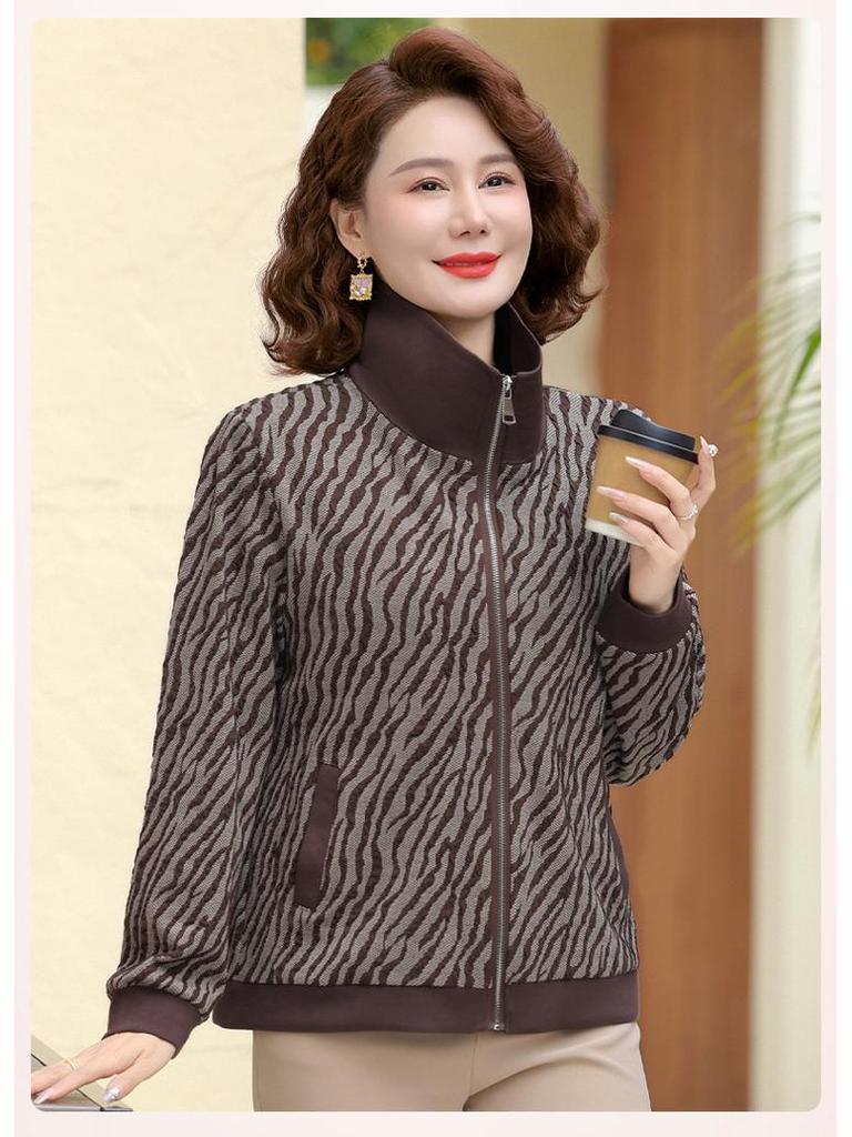 Повседневная куртка с отложным воротником и длинными рукавами в полоску для женщин среднего возраста на весну и осень