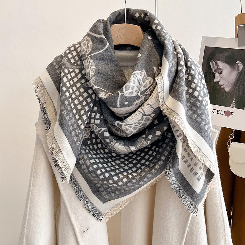 Fashion Printed Imitation Cashmere Warm And Cold Student Dual-Purpose Shawl Age-Reducing Scarf Women