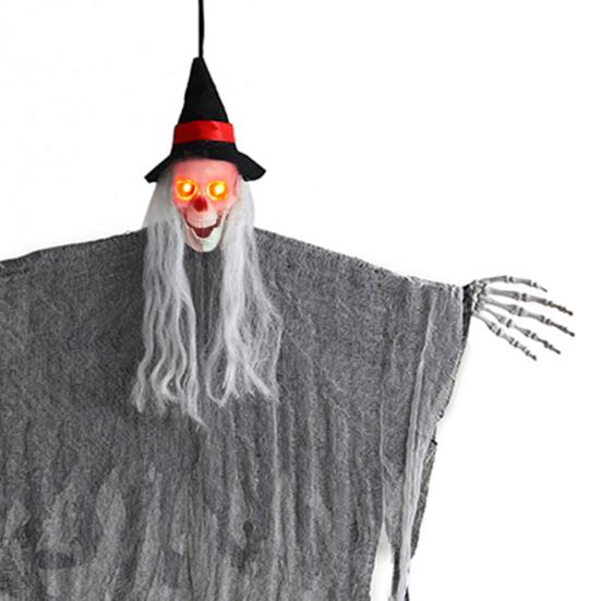 Yousheng Halloween Hanging Witch Decoration Sound Animated Flying Witch with Light-up Red Eyes for Indoor Outdoor Haunted House Decor