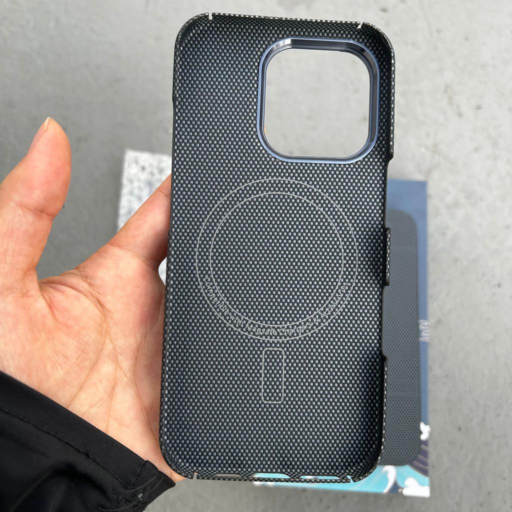 Магнитный Настоящий Арамидный Углеродный Волокно Чехол Накладка Для iphone 13 14 15 16 Pro Max 16Pro ProMax i14 i15 i16 Macsafe Magsafe