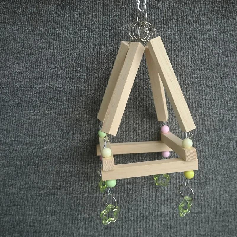 1PC Wood Parrot Swing Toy Hanging Climbing Ladder Bird Perch Stand Blocks Chew Toys For Budgie Cockatiel Conure Cage Accessories