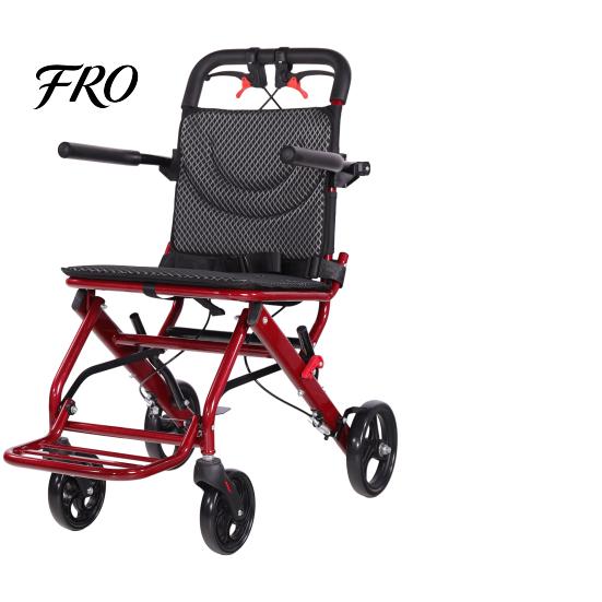 Portable Wheelchair Foldable Transport Wheelchairs for Adults, Lightweight 18.5lbs Travel with 8" Rear Wheels & Hand Brakes, Aluminum Alloy