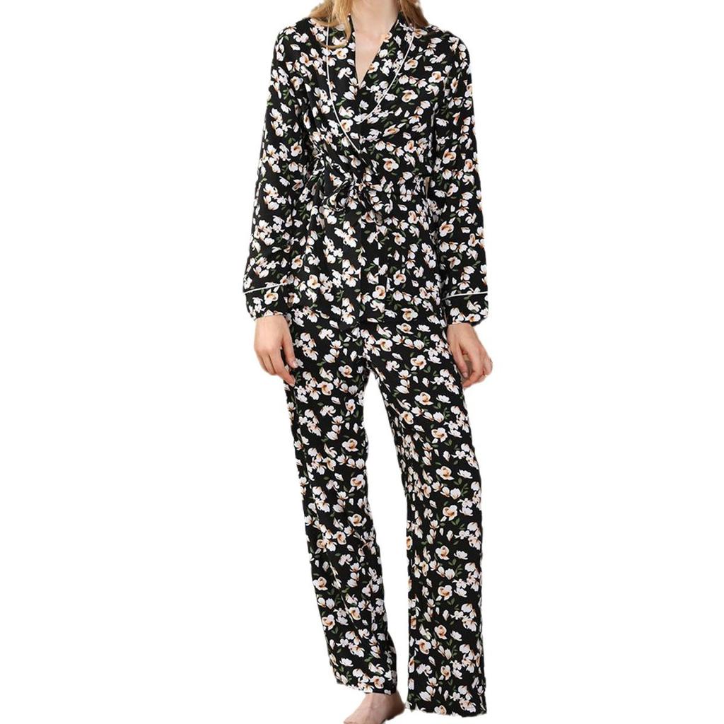 Women's Homewear Autumn and Winter Casual Pajamas Loose Tie Robe Trousers Suit
