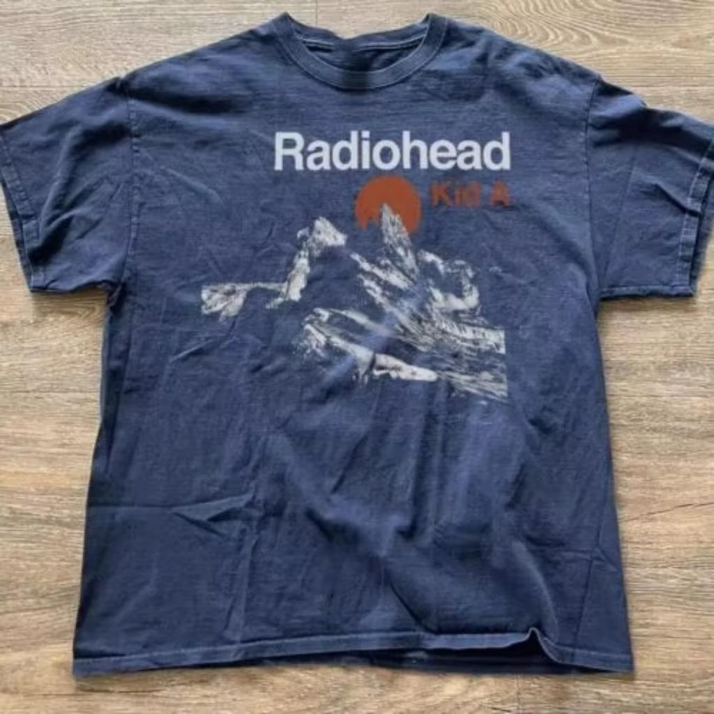 Radiohead Kid A Album Tour Rare Navy Blue T-Shirt Short Sleeve T-Shirt Women Same High Quality Unisex Cotton Summer